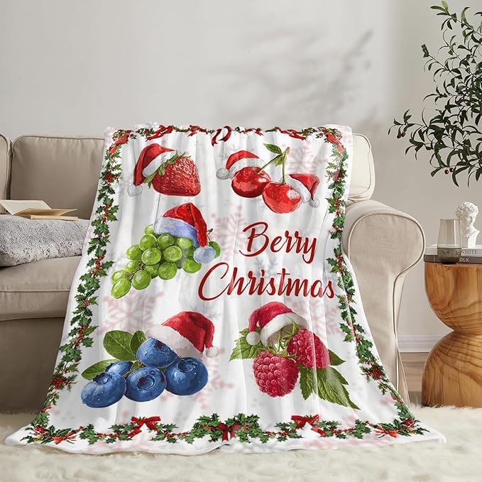 Berry Fruit Blanket for Girls Women Adults Kids Soft Cozy Fleece Funny Christmas Strawberry Blueberry Grape Throw Blankets Gifts Warm Flannel Plush Lightweight Decor for Couch Bed Sofa 80"X60"