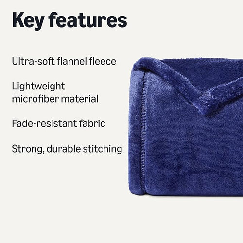 Amazon Basics Throw Blanket, Ultra-Soft Flannel Fleece Blanket, Lightweight Cozy for Couch Sofa Bedroom, Fade-Resistant Fabric, 50 x 60 Inches, Navy