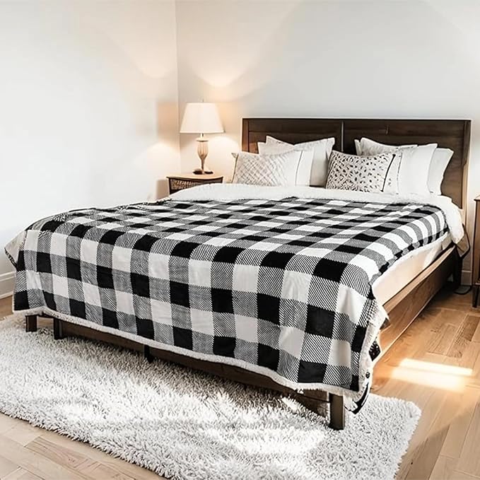 LUXIAN Electric Heated Blanket Full Size 72"x84" - Microplush & Sherpa Fabric Dual-Sided, 9 Heat Settings & 1-10 Hours Auto Off, Machine Washable, Styiped Check