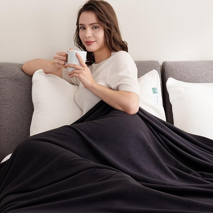 Berkshire Blanket Microfleece King Size Bed Blanket Black, Lightweight Soft Breathable Plush Micro Fleece Blanket for Bed Couch Sofa, 90x108 Inches