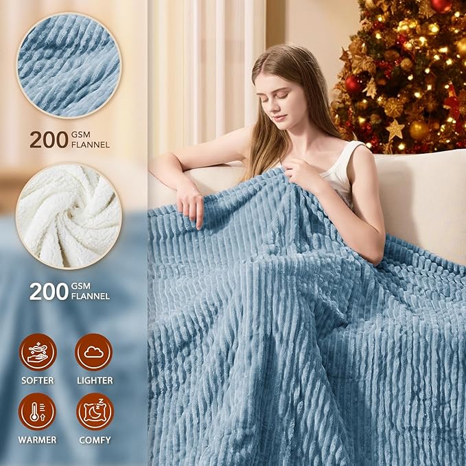 Homemate Heated Blanket Electric Throw - 50"x60" Heating Blanket Throw 1/2/4/6/8 Hours Auto-Off 10 Heat Levels Over-Heat Protection Soft Flannel Sherpa ETL Certification