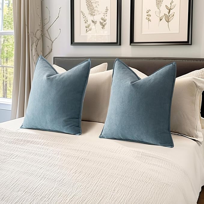 MIULEE Pack of 2 Dusty Blue Decorative Pillow Covers 16x16 Inch Soft Chenille Luxurious Couch Throw Pillows Farmhouse Cushion Covers with Elegant Design for Sofa Bedroom Living Room Spring Home Decor