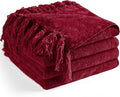 Chenille Throw Blanket for Couch 60"X 80" Twin, Soft Cozy Throws with Fringe Tassel for Bed Sofa Chair Cover, Lightweight Knitted Decorative Boho Blankets for Living Room, Red