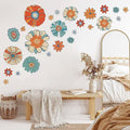 Supzone Boho Retro Floral Wall Decals Large Vintage Flower Wall Stickers Colorful Hippie Flower Wall Art Stickers for Bedroom, Living Room, Offices, Sofa, TV Backdrop Decoration