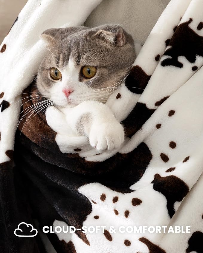 Cow Print Blanket Ultra Soft Flannel Throw Blanket for Couch Bed, Cute Cozy Lightweight All-Season Fleece Blanket, Gift for Women & Girls, 50×60 Inches Black & White