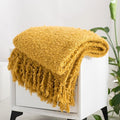Winter Knit Throw Blanket Fluffy Fuzzy Soft Lightweight Cozy Farmhouse Tassels Chunky Knitted Throws for Couch Sofa Bed (Mustard Yellow, 50"x60")