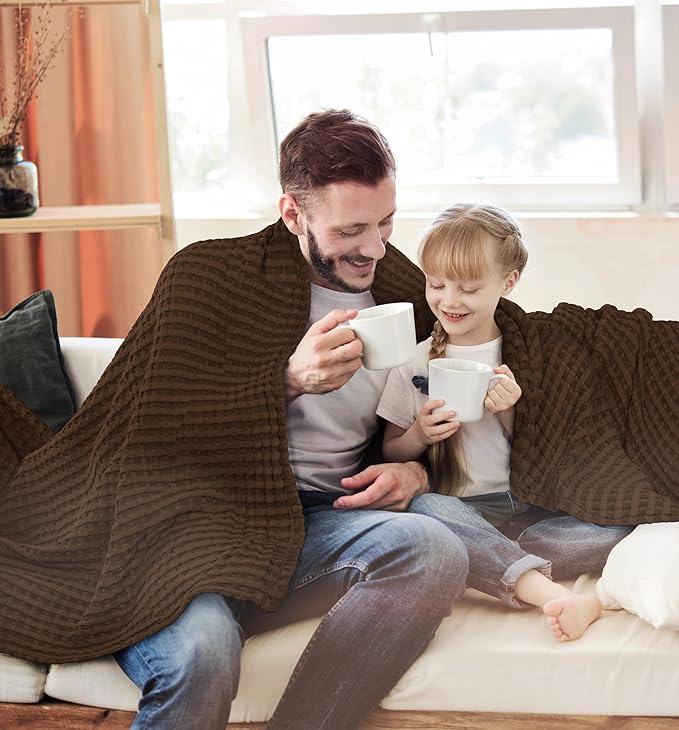 Utopia Bedding Brown 100% Cotton Waffle Blanket 300 GSM [King - 90x108 Inch] Soft Lightweight Breathable Bed Blanket for All Season