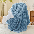 INFIIXSO Sherpa Throw Blanket for Couch - Super Soft & Warm Striped Fleece Blanket, Cozy Plush Fluffy Blanket All Season Use (Light Blue, 60x80 Inches)