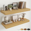 Fun Memories 32 x 12 Floating Shelves Wall-Mounted - Rustic Wood Shelf - 12 Inch Deep Floating Shelves for Wall - Large Storage Shelf for Bathroom - Kitchen & Bedroom - Oak - Set of 2