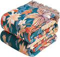 Boho Throw Blanket - 100% Cotton Ultra Soft Muslin Blanket, 90"x108" Lightweight Floral Framhouse Bedding Spring Blanket for Bed, All Season Green Bohemian Bedroom Home Decor Quilt