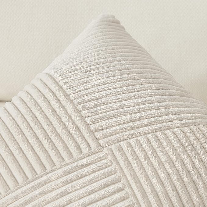 Topfinel Cream White Decorative Neutral Throw Pillow Covers 18x18 Inch for Couch Sofa Bed, Soft Corduroy Striped Patchwork Windmill Textured Square Cushion Covers Set of 2 Spring Boho Home Decor