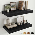 Fun Memories 24 Inch Floating Shelves Wall-Mounted, 12 Inch Deep Wall Shelves, 24 x 12 Floating Shelf, Deep Storage Shelf for Living Room Bathroom Bedroom, Black, Set of 2