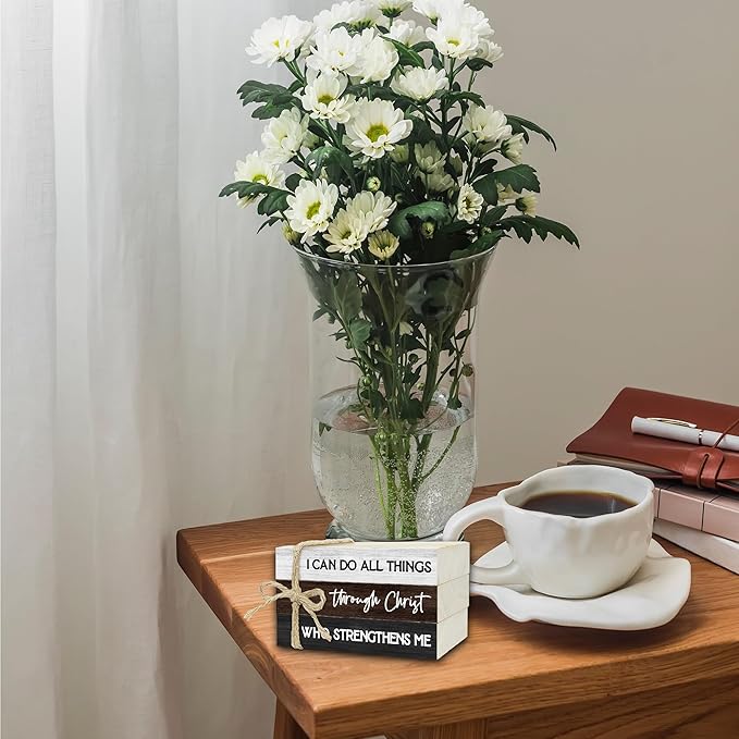 Decorative Books for Home Decor, Wood Book Stack for Table Decor, I Can Do All Things Through Christ Who Strengthens Me Decoration Books for Office Shelf, Farmhouse Stacked Books Decoration (L71)