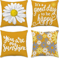 Hexagram Spring Summer Pillow Covers 18x18 Set of 4, Outdoor Floral Daisy Decorative Yellow Throw Pillow Covers, You are My Sunshine Farmhouse Cushion Case for Couch Sofa Indoor Home Decor(No Insert)