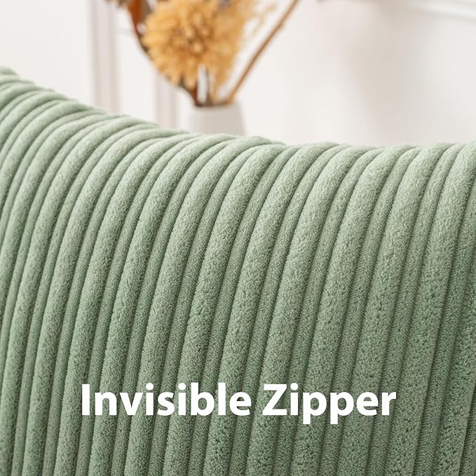 UGASA 14x24 Inch Pillow Cover Pack of 1 Soft Boho Stripe Corduroy Long Rectangular Lumbar Cushion Cover Farmhouse Decorative Throw Pillowcase for Bed, Couch, Sofa, Bedroom, Living Room, Sage Green