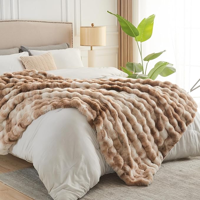 NEWCOSPLAY Faux Fur Twin Blanket Tie Dye Luxury Fluffy Thick Warm Bubble Blanket for Couch Sofa Bed 1000GSM (Tie Dye Bubble Thick, Twin(60"x80"))