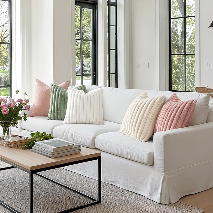 MIULEE Faux Fur Valentines Decorative Throw Pillow Covers 20x20 Inch Set of 2, Modern Spring Home Decor Cute Soft Plush Couch Pillows Cozy Fluffy Cushion Covers for Sofa Bed Blush Pink