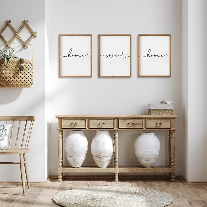Set of 3 Framed Farmhouse Home Sweet Home Sign Above Bed Wall Decor for Bedroom Decor Wall Art Wood Signs