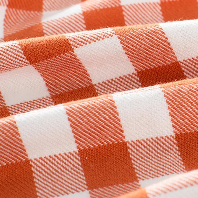 100% Cotton Throw Blanket Plaid Soft Lightweight Cozy Farmhouse Tassels Summer Thin Breathable Throws for Couch Sofa Bed (50" × 60" Orange)