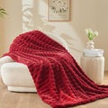 NEWCOSPLAY Faux Fur Twin Blanket Red Bubble Blanket Thick Warm Soft for Couch Sofa Bed 550GSM (Red, Twin(60"x80"))