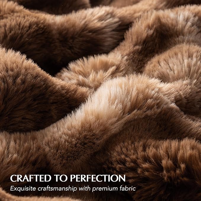 EverGrace Ultra Soft Luxury Fluffy Faux Rabbit Fur Throw Blanket, Thick Warm Bubble Throw for Bed, Cozy Plush Reversible Blankets for Couch, Chair, Sofa, Lion Caramel, 60x80 Inches