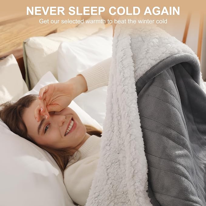 Heated Blanket Twin Electric Blanket 62X84in - Fast Heating Blanket for Adults Ultra Soft Flannel & Warm Sherpa with 5 Heat Levels & 10 Hrs Timer, Machine Washable, Office Use for Winter(Gray)