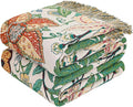 Boho Throw Blanket - 60"x80" 100% Cotton Soft Breathable Lightweight Bed Blanket, Reversible Muslin Spring Blankets Green Floral Farmhouse Decor Rustic Quilt for Bed Couch