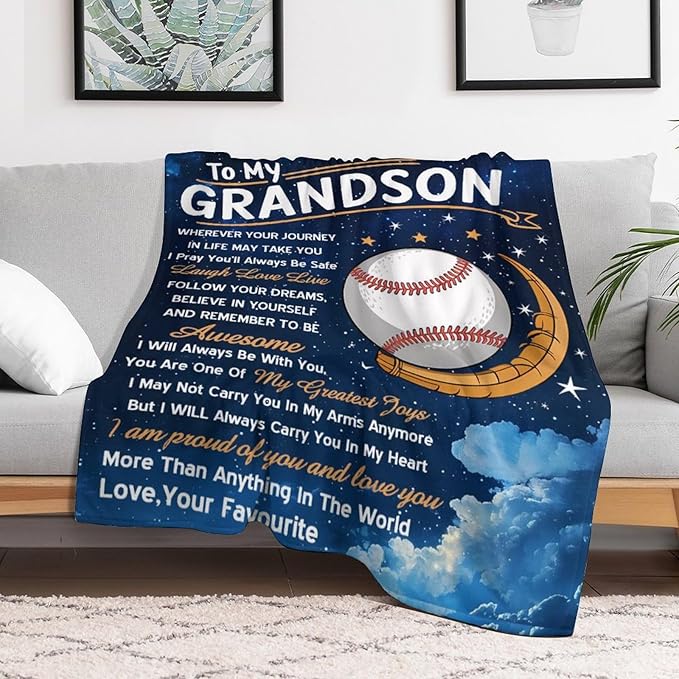 ITFRO Grandson Gift Flannel Fleece Throw Blanket Pillow Cover Set 50x60 Inch Ultra Soft Polyester Blanket 18x18 Inch Plush Pillow Case All Seasons for Birthday Christmas (Royal Blue)