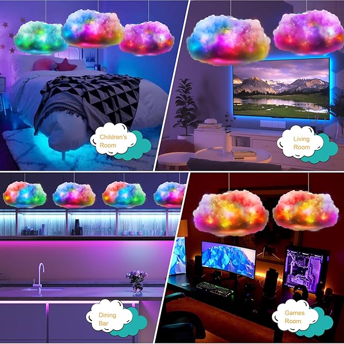 ViLSOM LED Cloud Light, 3pcs RGB Cloud Lamp with IC Remote Control and APP Control Cool Lights Sync Music Color Changing Led Lights for Bedroom Ceiling Adults and Kids Modern Home & Room Decor