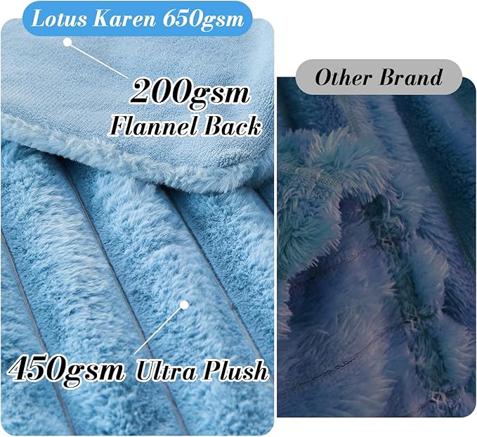 Lotus Karen Faux Fur Throw Blanket - Stripe Faux Rabbit Fur Blanket for Couch, Cozy Soft Fluffy Fuzzy Blanket, Warm Thick Furry Plush Shaggy Small Blankets for Women, Blue,50x60 Inches