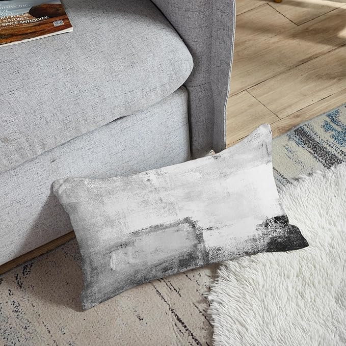 Britimes Throw Pillow Covers Modern Home Art Decor, 12 x 20 Inches Set of 2 Pillow Cases Decorative, Abstract Oil Painting Pillowcases for Bedroom, Living Room, Black White