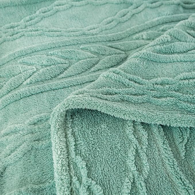 YUSOKI Sherpa Large Throw Blanket Single Layer,Light Weight(1.7lb),370GMS-3D Stylish Design for Gift Home Decor (Light Green,50"x65")