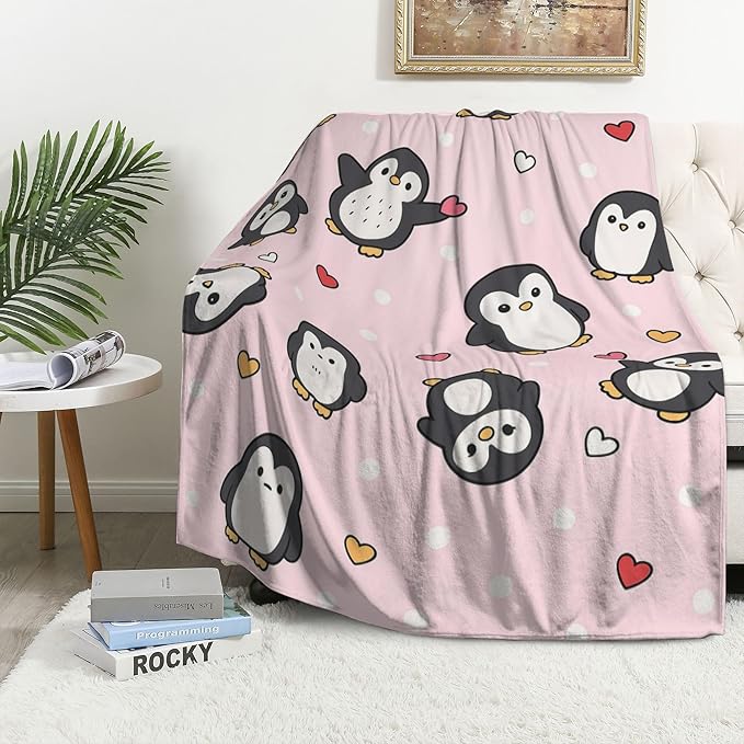 Penguin Throw Blanket Soft Warm Cozy Cute Penguins Blankets Fuzzy Plush Fleece Penguin Blanket Gifts for Couch Bed Sofa Home Decor 40''X50''