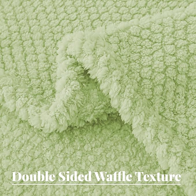 Whale Flotilla Queen Size Fuzzy Fleece Blanket for Bed, 90x90 Inch Fluffy Warm Soft Jacquard Blankets for All Season, Lightweight and Cozy, Sage Green