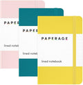 PAPERAGE Lined Pocket Journal Notebook, 3 Pack, (Yellow, Blush, Turquoise), 160 Pages, Small, 3.6 inches x 5.6 inches - 100 GSM Thick Paper, Hardcover