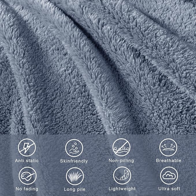 Exclusivo Mezcla Queen Size Blanket for Bed, Super Soft Velvet Plush Fleece Blankets, Fuzzy Cozy and Warm for Winter, 90x90 Inches, Stone Blue