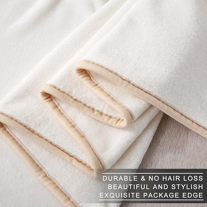 Richave 350GSM Fleece Blankets Queen Size for The Bed Warm Sofa Blanket 90" x 90"(Ivory Queen)
