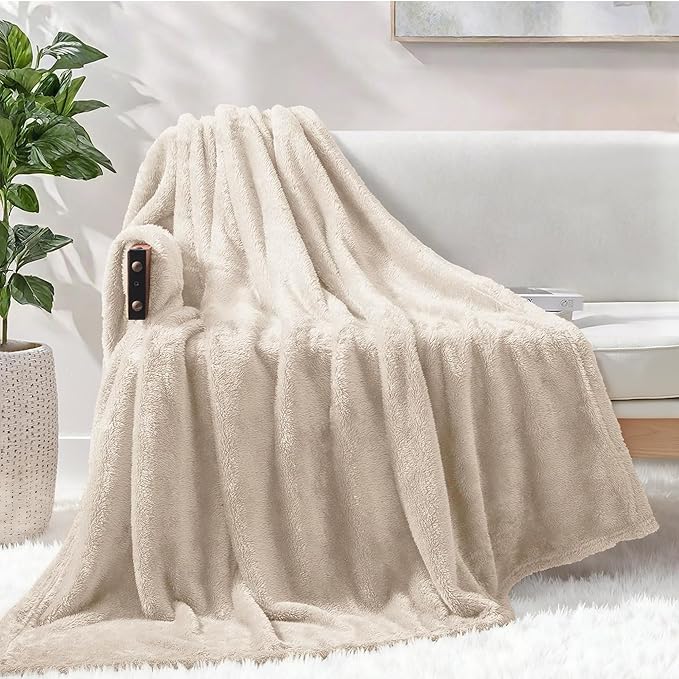 Exclusivo Mezcla Plush Fuzzy Fleece Throw Blanket Extra Large, Super Soft, Fluffy and Warm Blankets for Couch, Bed, All Season (Beige, 50x70 inches)