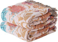 Boho Throw Blanket Queen Size, Soft Cozy Cotton Muslin Quilt Blanket for Bed Decor, Floral Patterned Couch Sofa Chair Cover, Vintage Farmhouse Cottage Tapestry Woven Blanket, Coral&Green