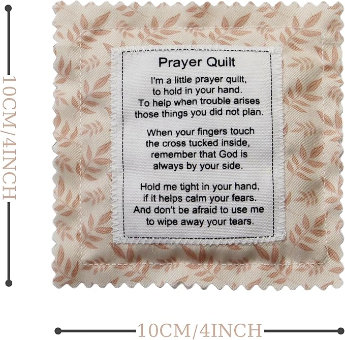 Mini Prayer Quilt with Cross Inside Vintage Pocket Scripture Prayer Quilt Squares Sympathy Christian Gifts for Women Pastor Appreciation Father's Day Graduates Gifts (Cream)