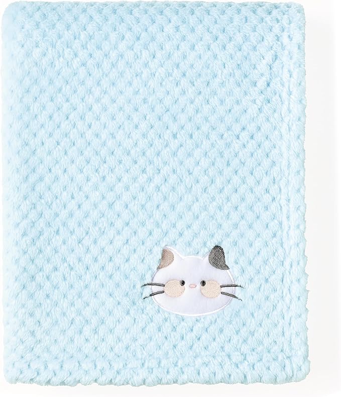 CREVENT 30''X40'' Cute Cozy Fluffy Warm Baby Blanket for Girls Infants Toddlers' Bedding Crib Cot Stroller, Baby Shower Birthday Newborn's Gift Blue- Cat