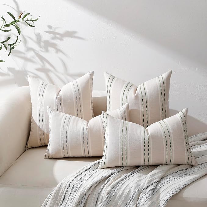 Hckot Throw Pillow Covers 18x18 Set of 2 Grey Pillow Covers Farmhouse Decorative Pillows Textured Linen Square Cushion Covers for Sofa Couch Bed Living Room Decor(Light Grey)