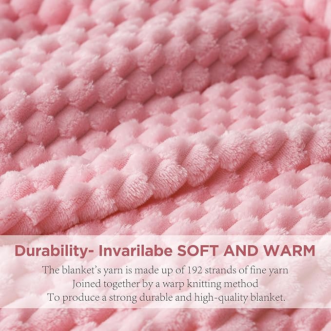 Zyrah Pink Fleece Twin for Couch Super Soft Twin Blanket 3D Imitation Turtle Shell Jacquard Decorative Cozy Blankets for Sofa Chair Bed 60x80 Inches