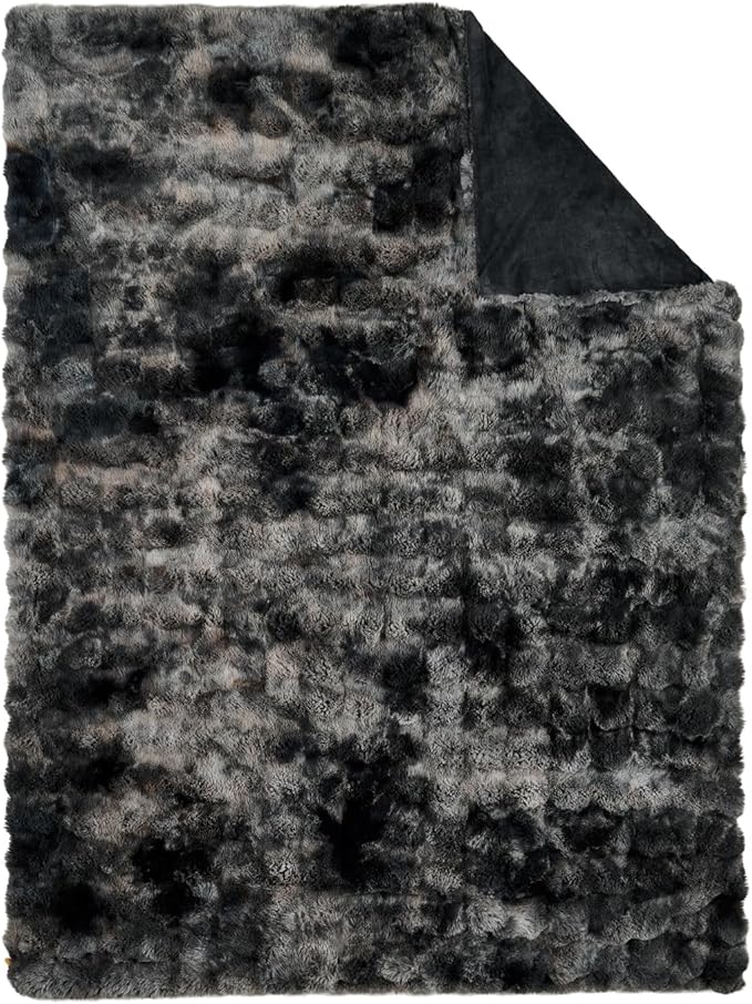 Lotus Karen Faux Fur Blanket Tie-Dye Dark Gray Twin Size - Big Bubble Rabbit Fluff Throw for Couch Small Fluffy Fuzzy Cozy Thick Furry Plush Shaggy Blankets 90x90 Inches