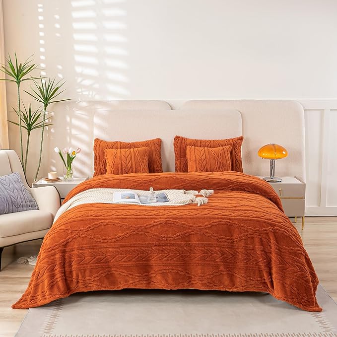 YUSOKI Twin XL Blanket Single Layer,Weight(3.1lb),370GMS-3D Stylish Design for Gift Home Decor (Burnt Orange,65"x90")