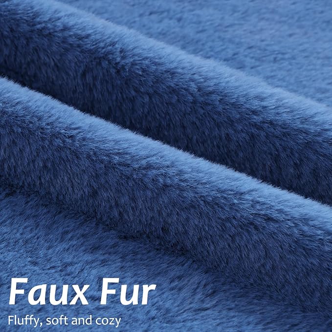 Pallene Faux Fur Plush Throw Pillow Covers 22x22 Set of 2, Soft Fluffy Couch Pillow Covers for Living Room, Navy Blue