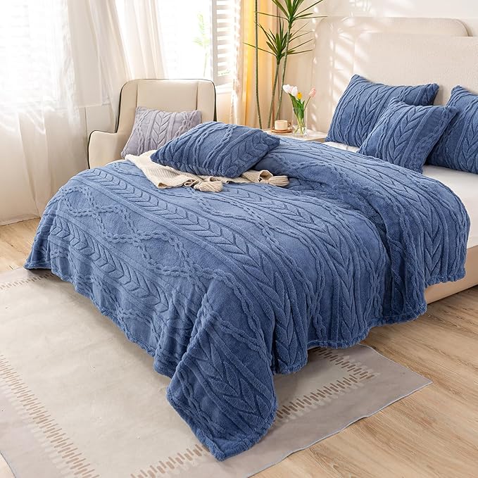 YUSOKI Queen Size Blanket Single Layer,Weight(4.4lb),370GMS-3D Stylish Design for Gift Home Decor (Washed Blue,90"x90")