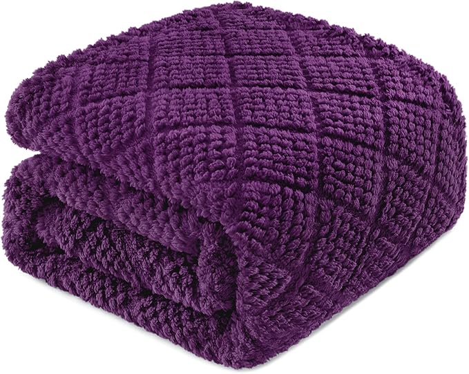 Whale Flotilla Fuzzy Fleece Throw Blanket for Couch, Bed, Soft Fluffy Jacquard Waffle Blankets for All Season, Lightweight and Warm, 50x60 Inch, Purple