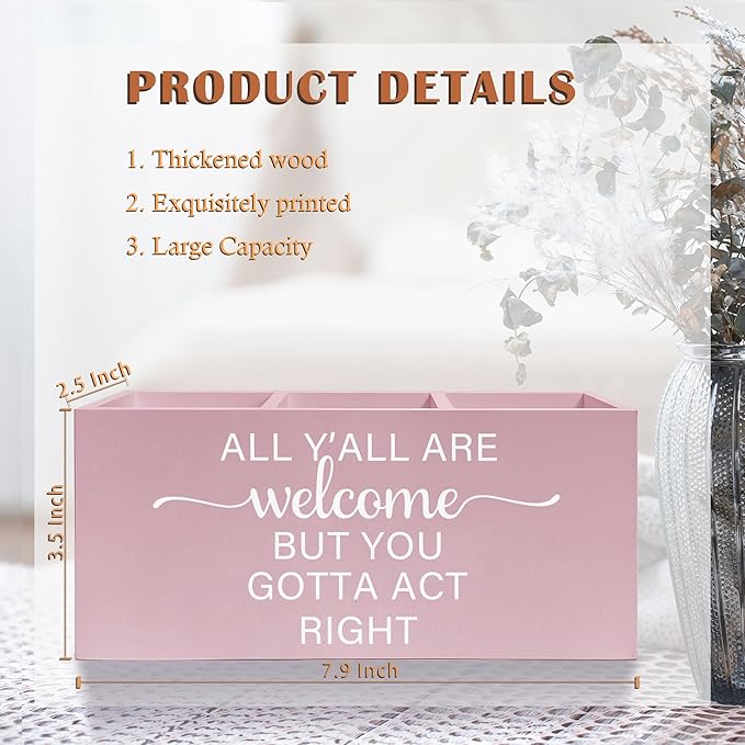 Pink Western Makeup Brush Holder, Preppy Western Cowgirl Toothbrush Holders for Girly Bathroom, All Y'all are Welcome But You Gotta Act Right Pen Holder Organizer for Dorm Bedroom Desk
