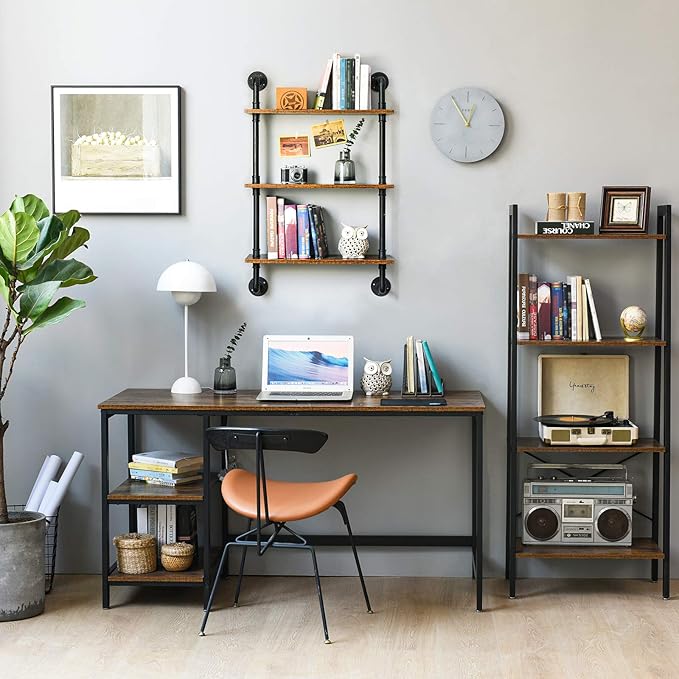 IBUYKE Industrial Pipe Shelves, Pipe Floating Shelves, Rustic Wall Mount Bookcase, 3-Tiers, 23.6" Metal Bracket Storage Wall Shelf for Bedroom, Kitchen, Living Room, Bathroom RF-TM003